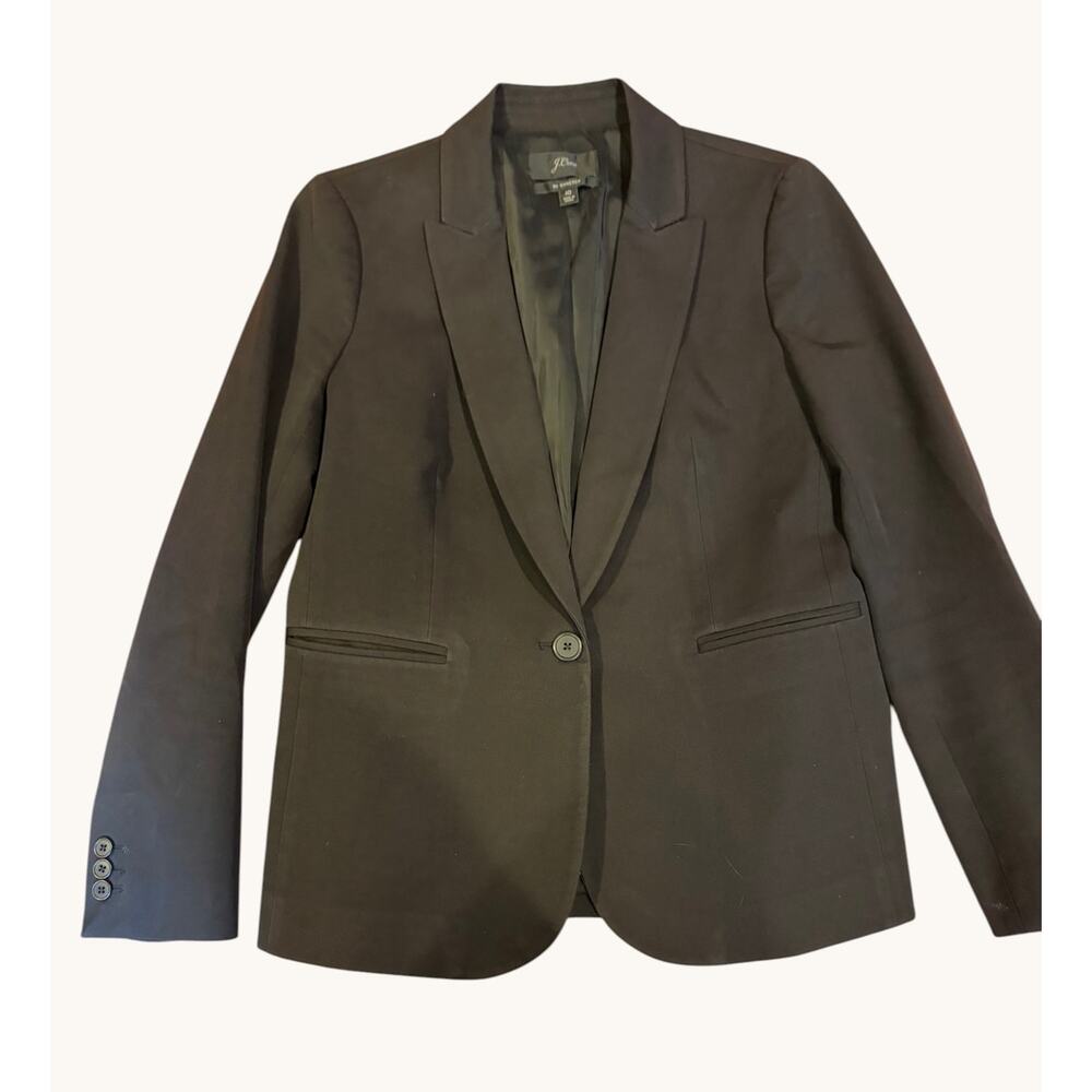 J.CREW Women's Blazer Size 10 Black Bi-Stretch One Button Cotton Blend Jacket